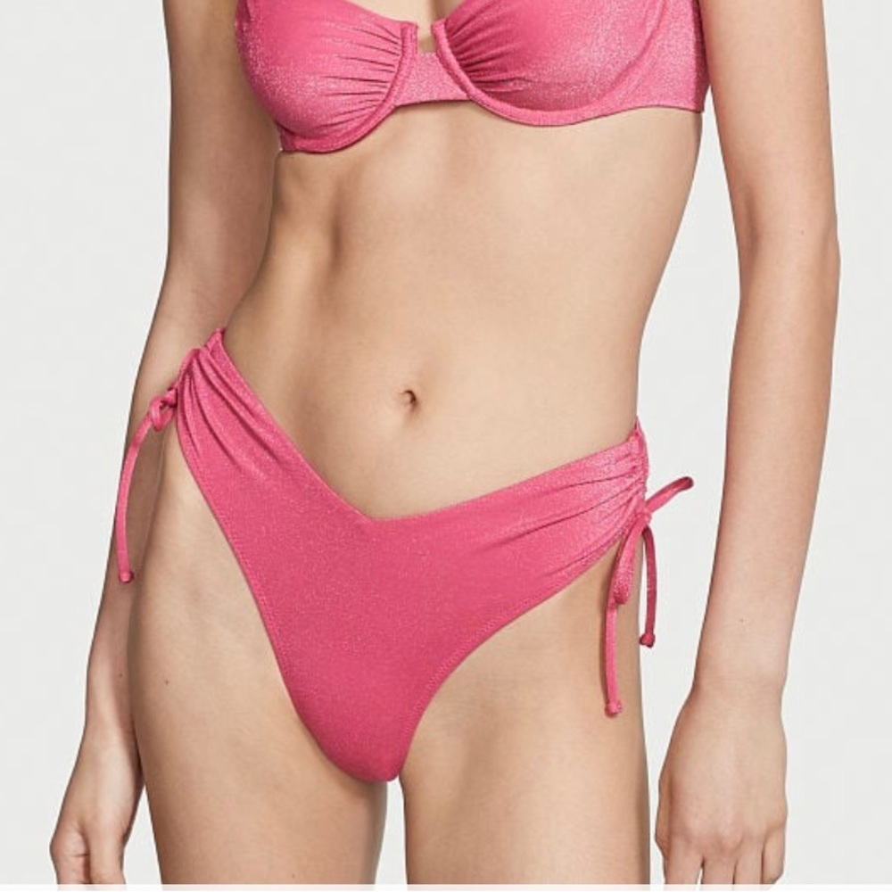 Ruched shine cheeky bikini bottom